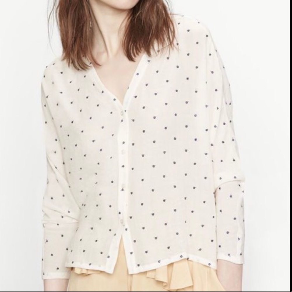 Maje Embroidered Dot Pattern Button Down Blouse - image 1